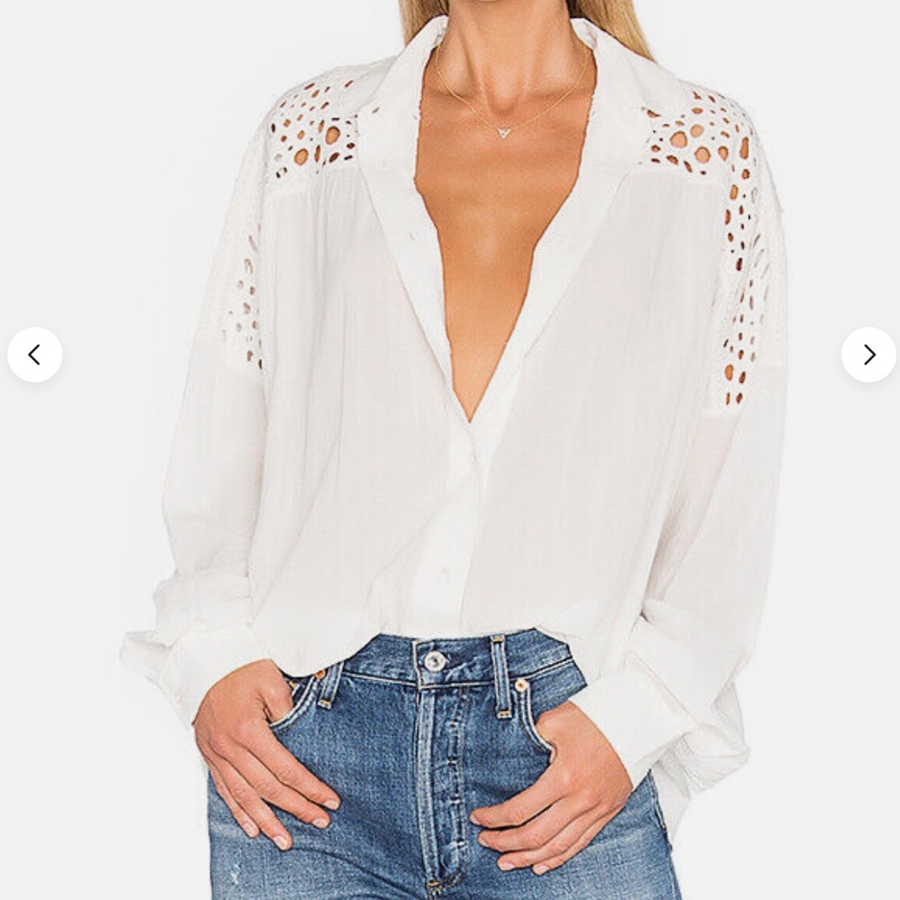 IRO Boho Eyelet Oversised Peasant Relaxed Semi-sheer  Long Buttoned Blouse L